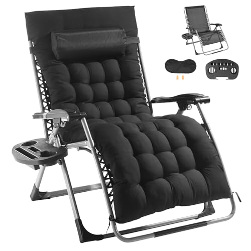 Happybuy Zero Gravity Chair, 33 inch Zero Gravity Recliner Lounge Chair for Indoor and Outdoor, Adjustable Anti Gravity Chair with Cushion, Headrest, Footrest, and Cupholder, 500 lbs, Black