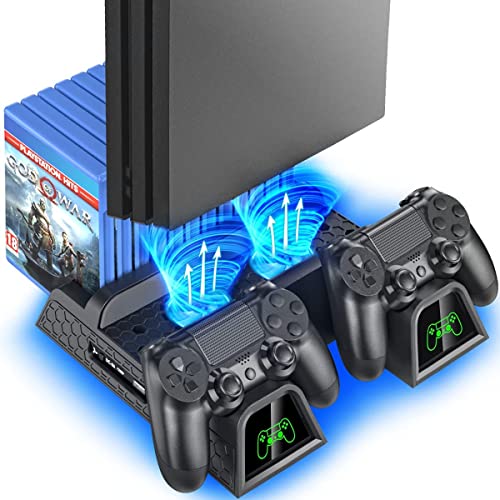 OIVO PS4 Stand with PS4 Cooling Fan Cooler for PlayStation 4/PS4 Slim/PS4 Pro, PS4 Pro Vertical Stand with PS4 Controller Charger Dock Station and 12 Game Slots