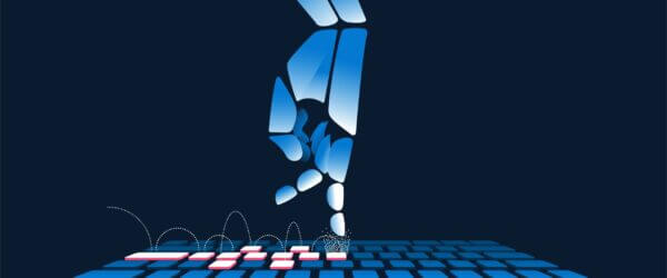 Robot hand interacting with keyboard