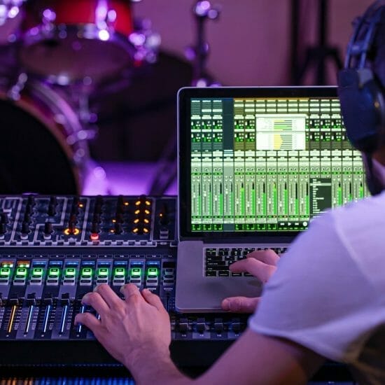 digital mixer recording studio with computer recording music background sound engineer work concept creativity show business