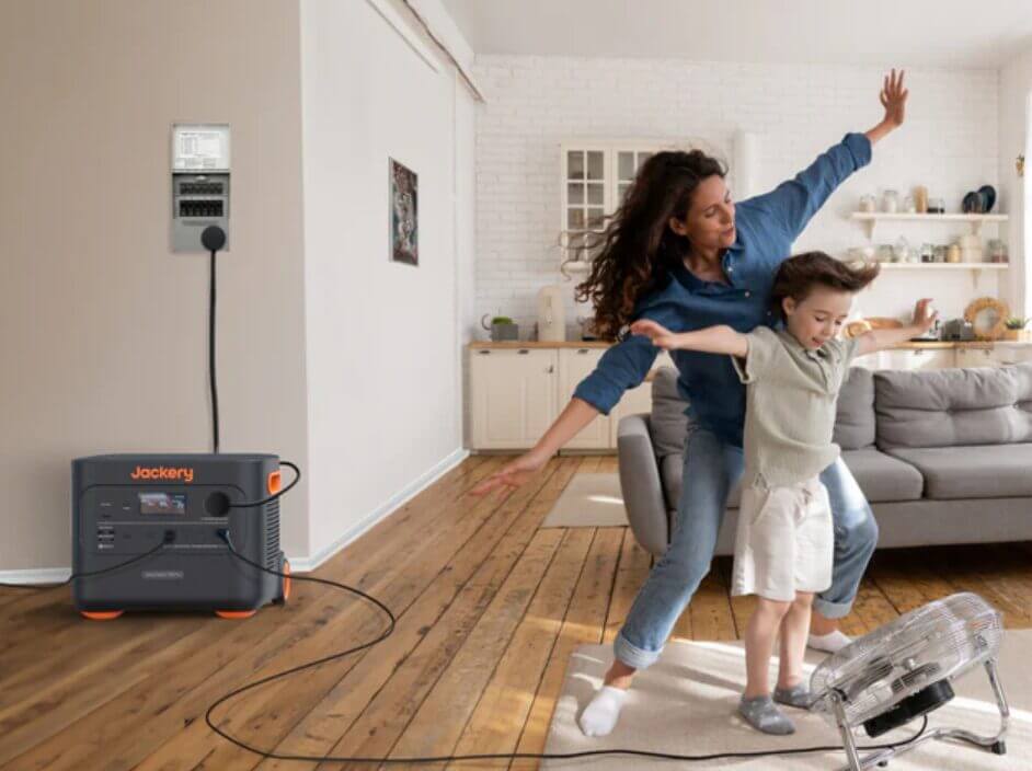 Mother and child dancing joyfully indoors.