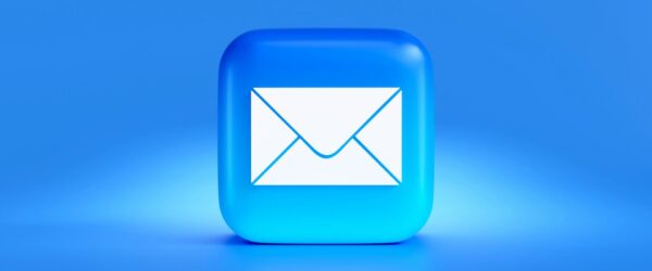 3D blue mail icon on blue
