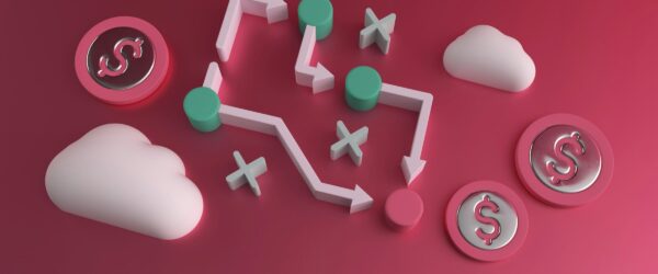 Pathway with dollar symbols and clouds