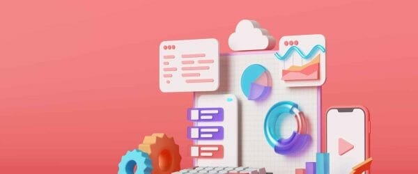 mobile application software web development with 3d shapes bar chart infographic 3d rendering