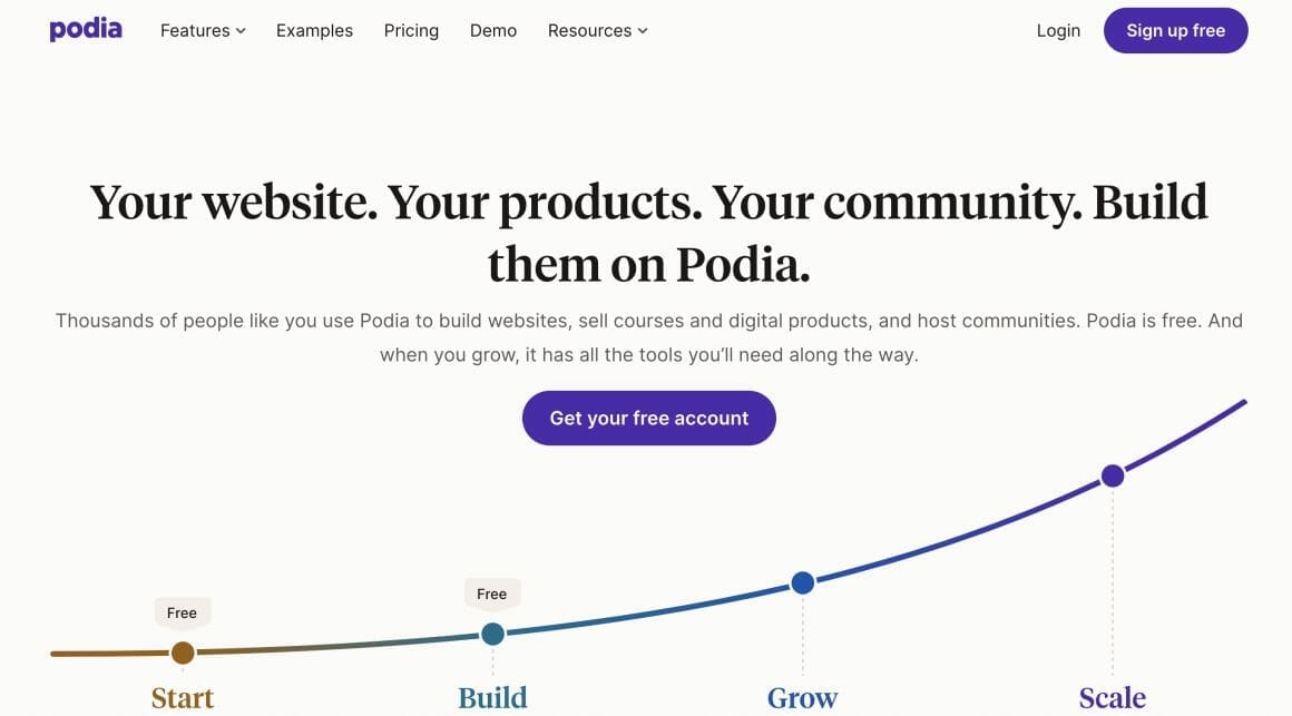 Podia Homepage Screenshot