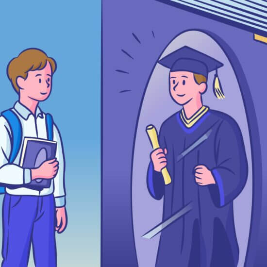 Student envisioning future graduation success.