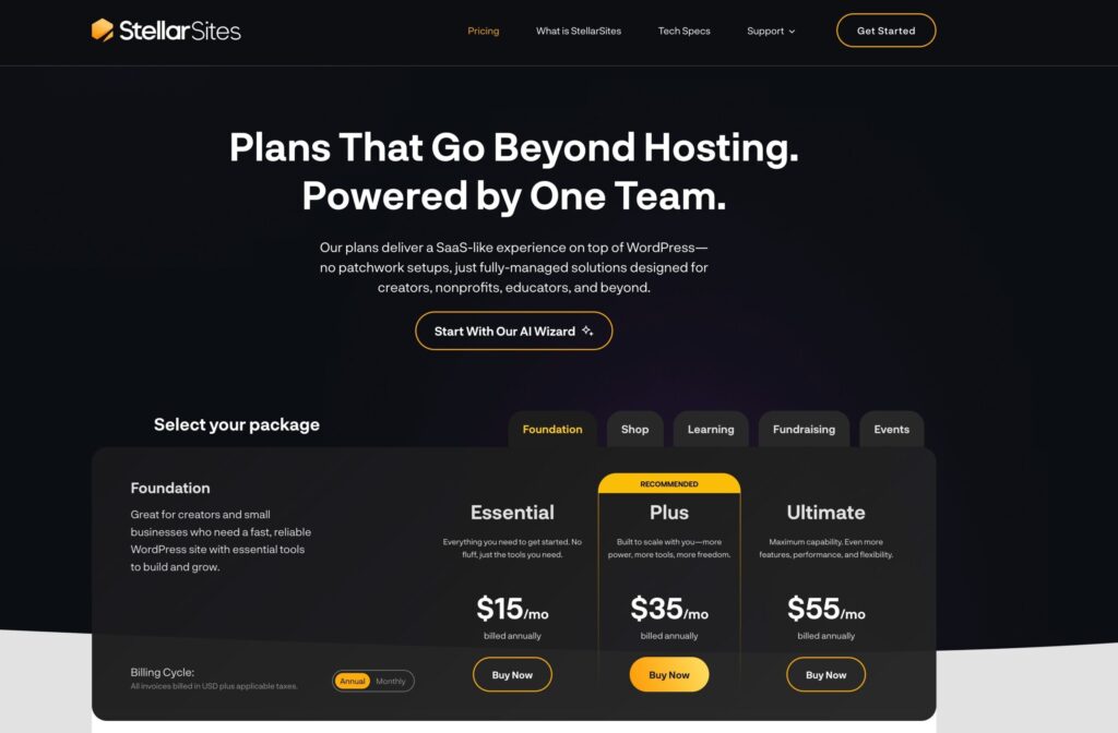 StellarSites Pricing StellarWP2025