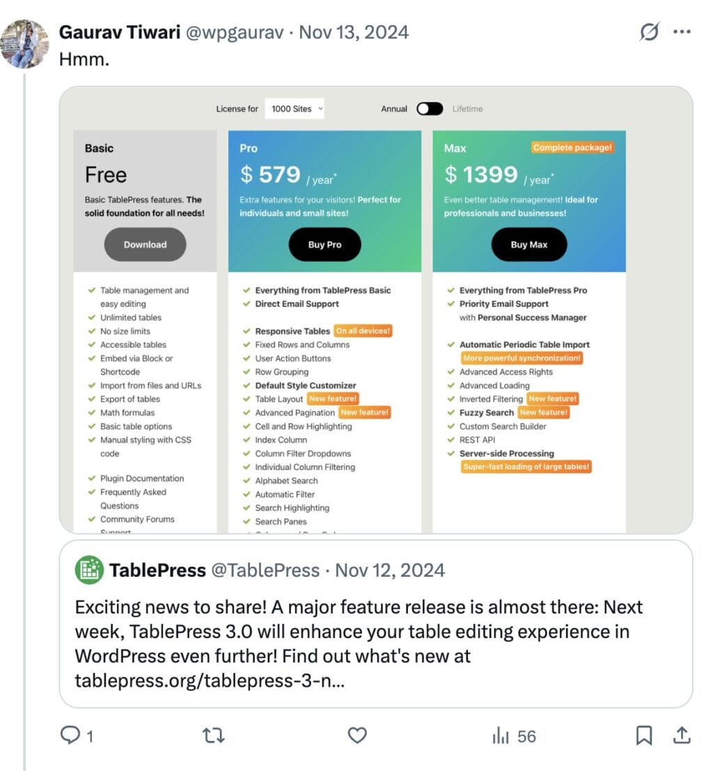TablePress on X @wpgaurav Hi @wpgaurav If you have any questions or concerns feel free to reach out X2025