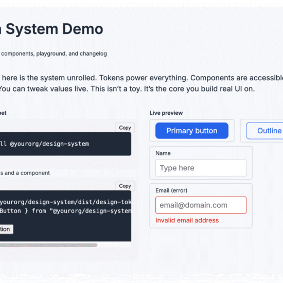Design system interface with components