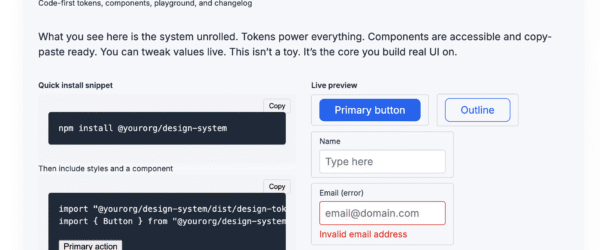 Design system interface with components