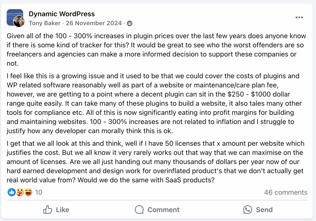 wordpress price increase search results Facebook2025 5