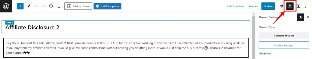 element hooks settings