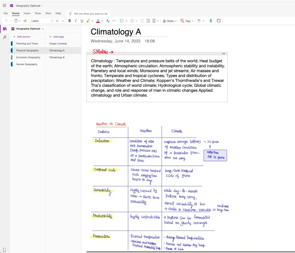 Geography Optional Microsoft OneNote Online2025