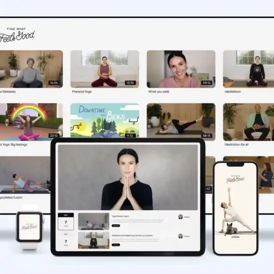Various wellness videos on multiple devices.